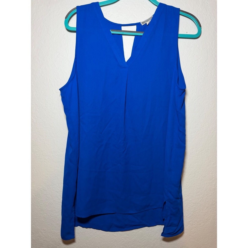 Pleione Royal Blue Sleeveless V-Neck Blouse High-Low Hem XL WAQ501250